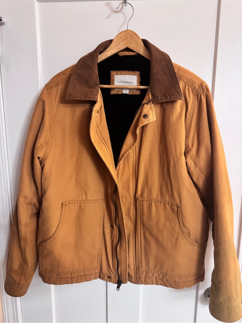 Aeropostale Men's Caramel Jacket with Brown Corduroy Collar